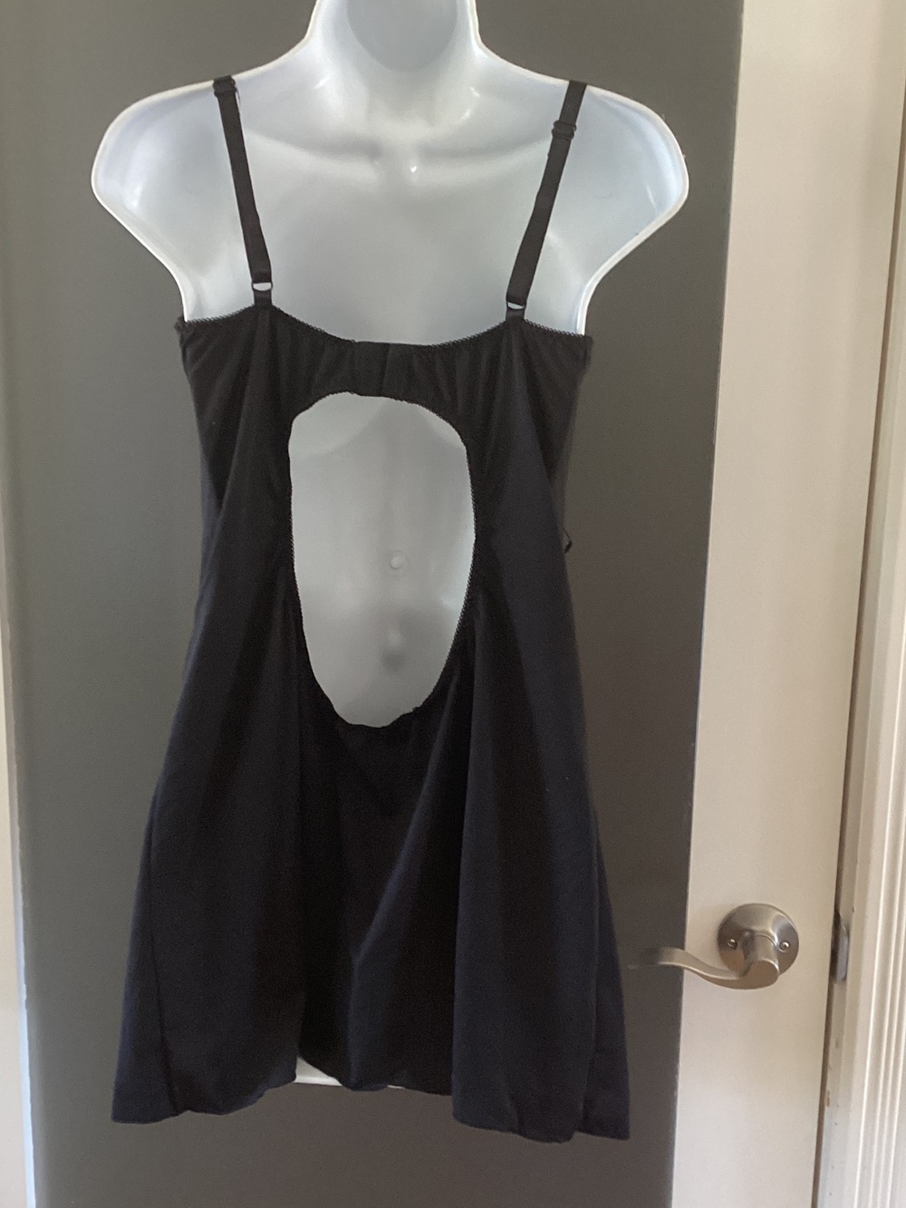 Black Satin Chemise with Cream Floral Cups and Adjustable Straps - Picture 4 of 6